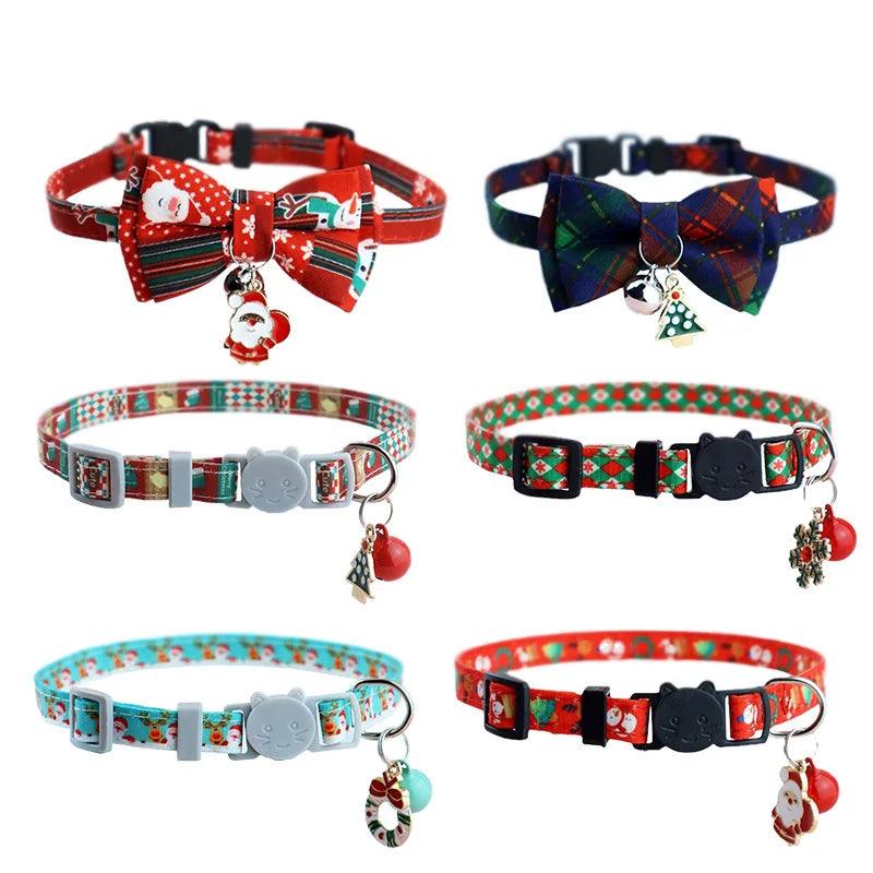 Adjustable Cat Collar Christmas Pet Collar with Bells and Bows Small P