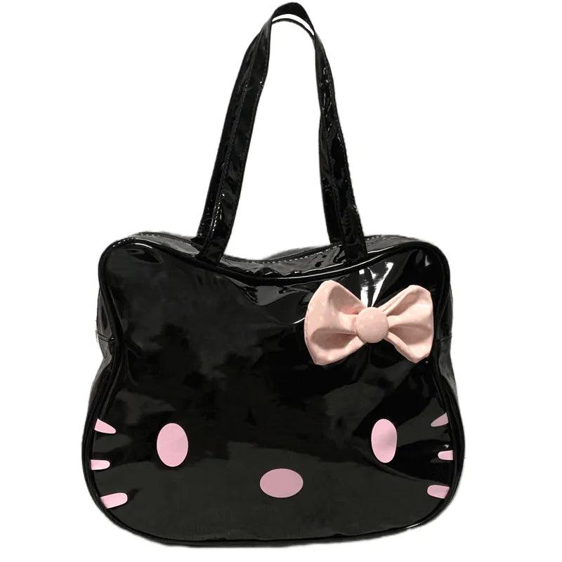 Black pu cartoon print tote bag sale