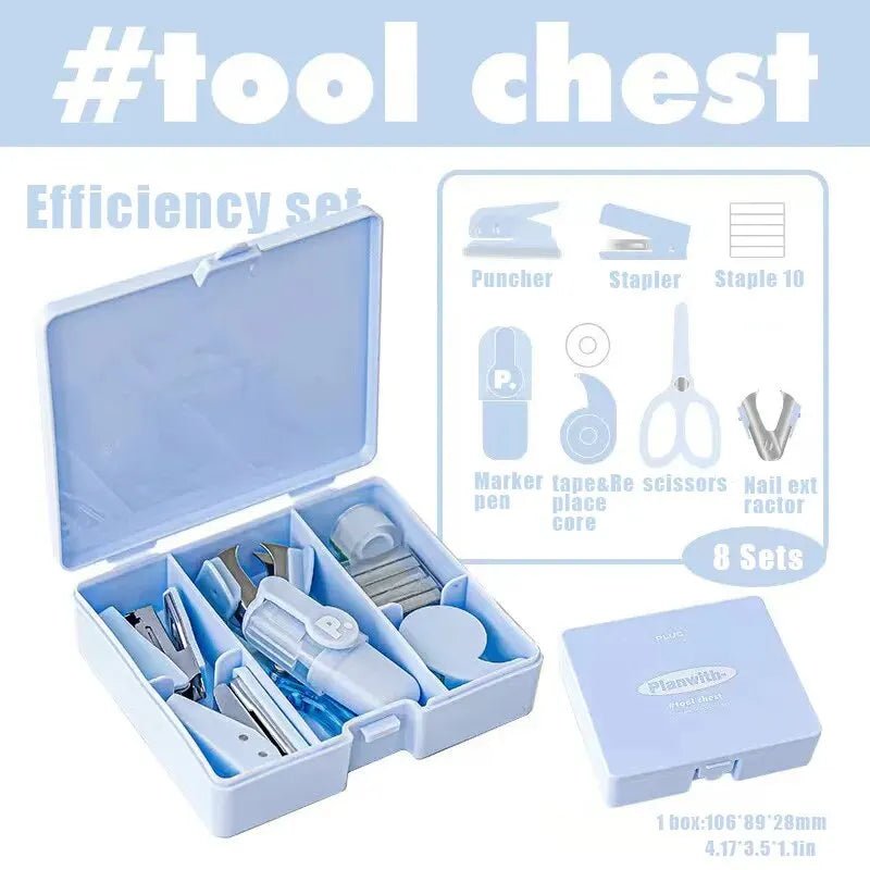 1 Box of Planwith Multifunctional Efficiency Eet Tool Box 8 - Piece Punching Machine Stapler Scissor Tape Machine Hand Ledger - Ammpoure Wellbeing