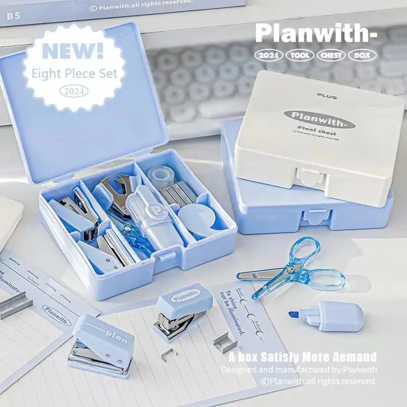 1 Box of Planwith Multifunctional Efficiency Eet Tool Box 8 - Piece Punching Machine Stapler Scissor Tape Machine Hand Ledger - Ammpoure Wellbeing