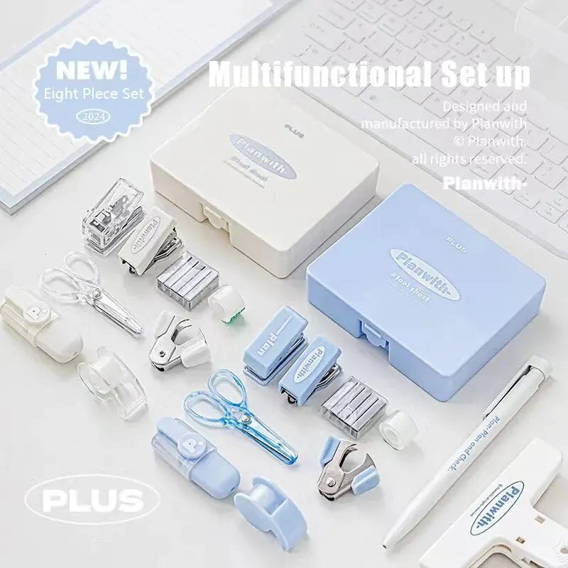 1 Box of Planwith Multifunctional Efficiency Eet Tool Box 8 - Piece Punching Machine Stapler Scissor Tape Machine Hand Ledger - Ammpoure Wellbeing