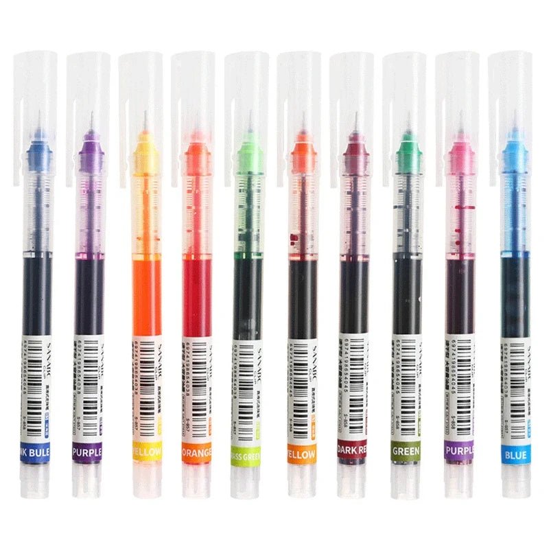 10Pcs/set High Quality Needle Type Gel Pens Straight Liquid Ballpoint Pen Kawaii Stationery School Office Supplies Writing - Ammpoure Wellbeing