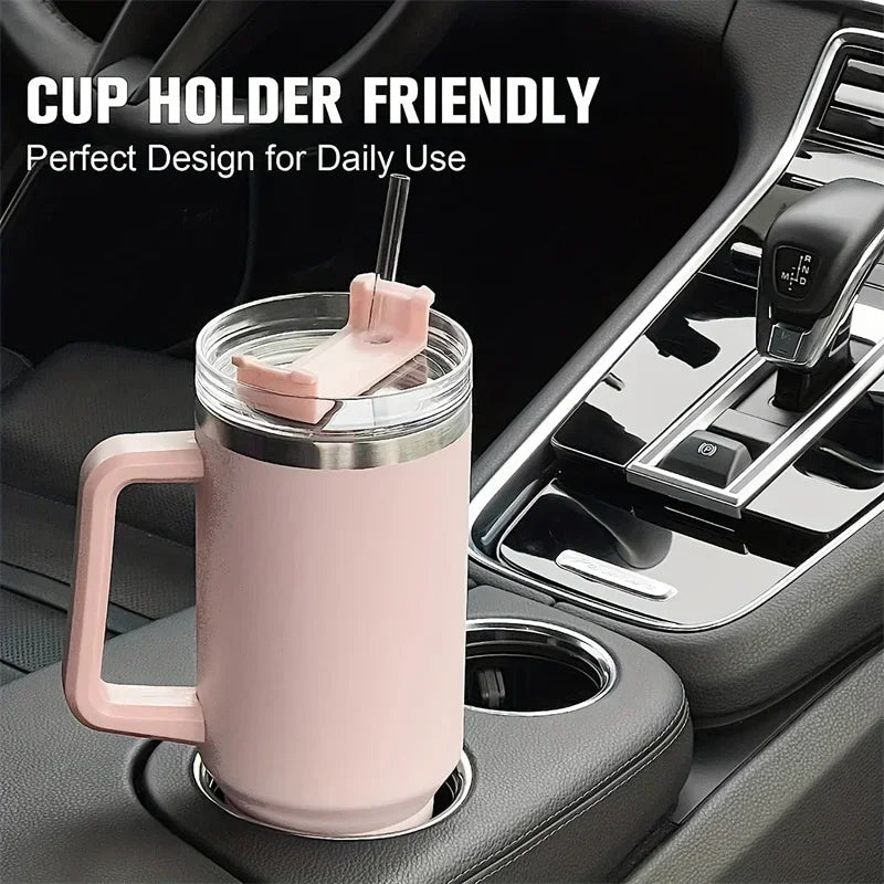 1200ML 304 Stainless Steel Insulated Water Bottle,Thermal Coffee Car Cup, Cold Hot Mugs Vacuum Flask With Handle Straw,For Sport - Ammpoure Wellbeing