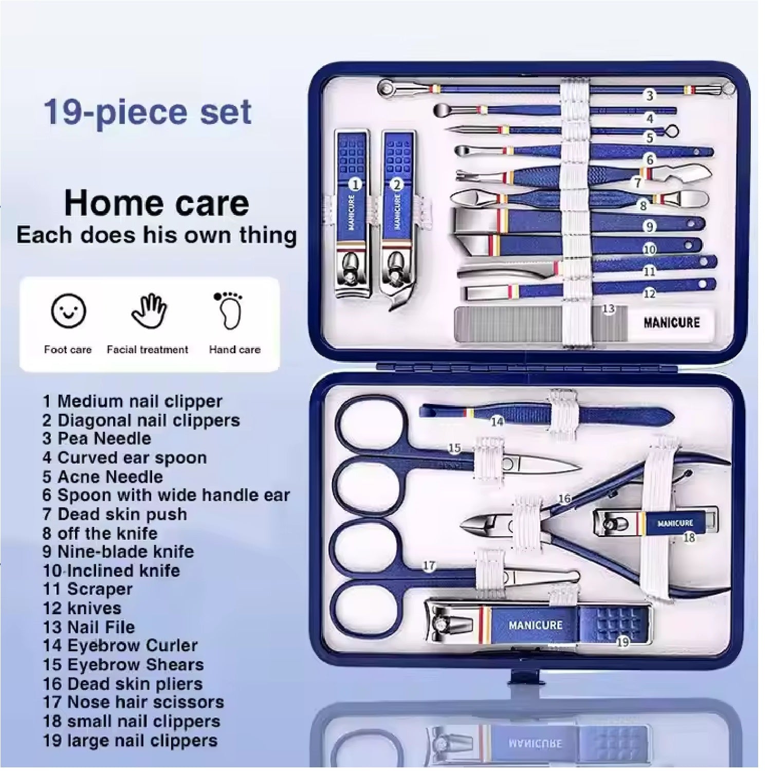 19 in 1 Stainless Steel Manicure set Nail clipper Kit UK - Ammpoure Wellbeing