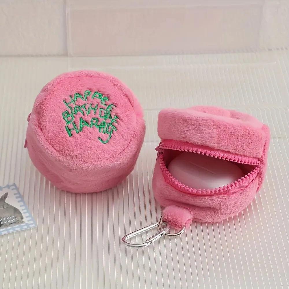 1pc Cute Plush Cosmetic Bag Portable Letter Embroidered Coin Purse Hanging Bag Perfect Lipstick Envelope ID Bag For Traveling - Ammpoure Wellbeing