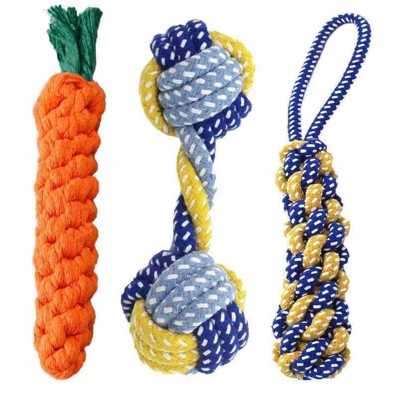 1PC Dog Toy Carrot Knot Rope Ball Cotton Rope Dumbbell Puppy Cleaning Teeth Chew Toy Durable Braided Bite Resistant Pet Supplies - Ammpoure Wellbeing