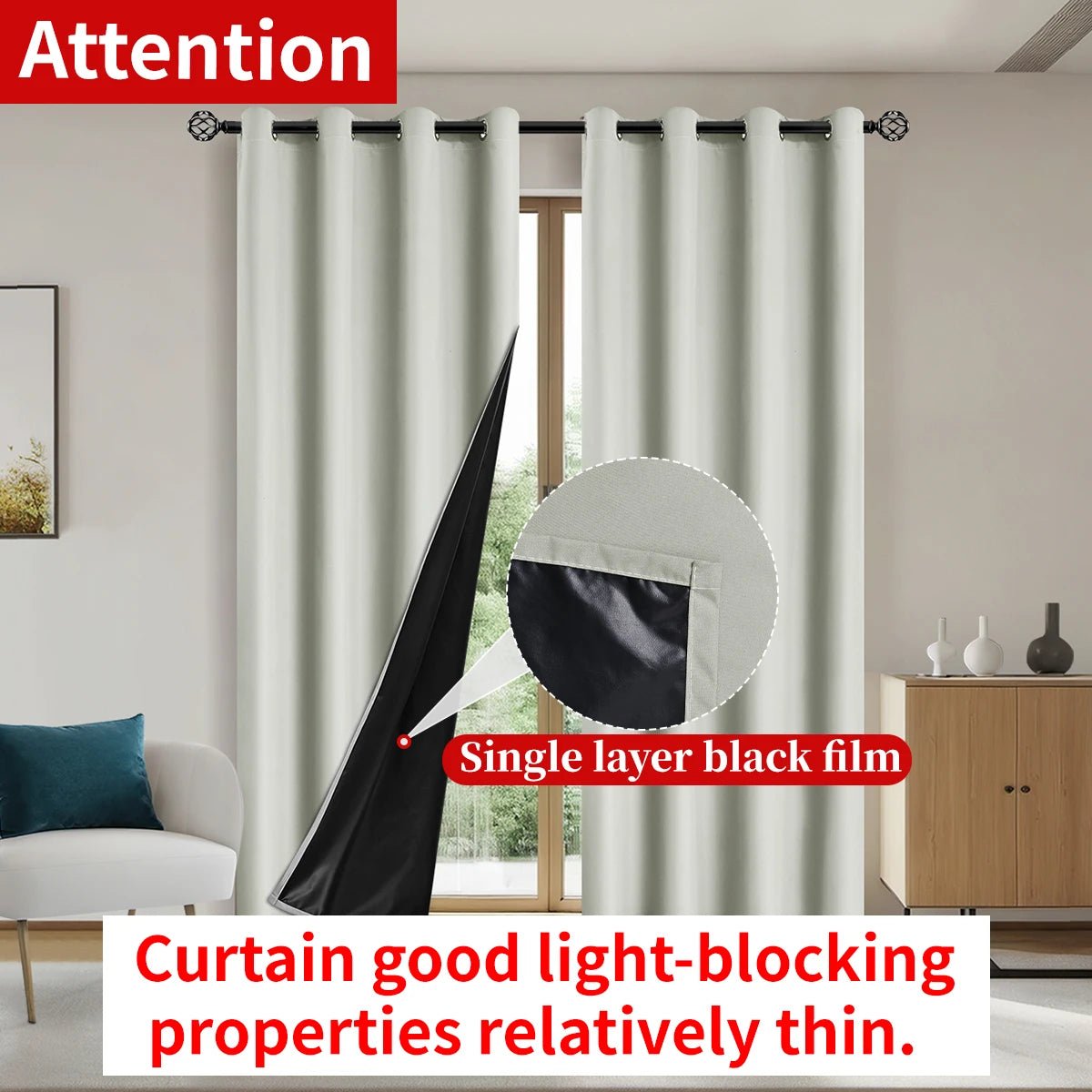 1pc Solid color full shading and sun protection 100% Blackout curtains, bedroom and living room shading curtains - Ammpoure Wellbeing