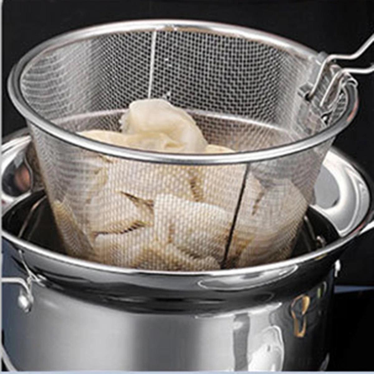 1pc stainless steel mesh strainer Lo mein scoop deep fried mesh frying basket deep fried looped French fries kitchen folding thi - Ammpoure Wellbeing