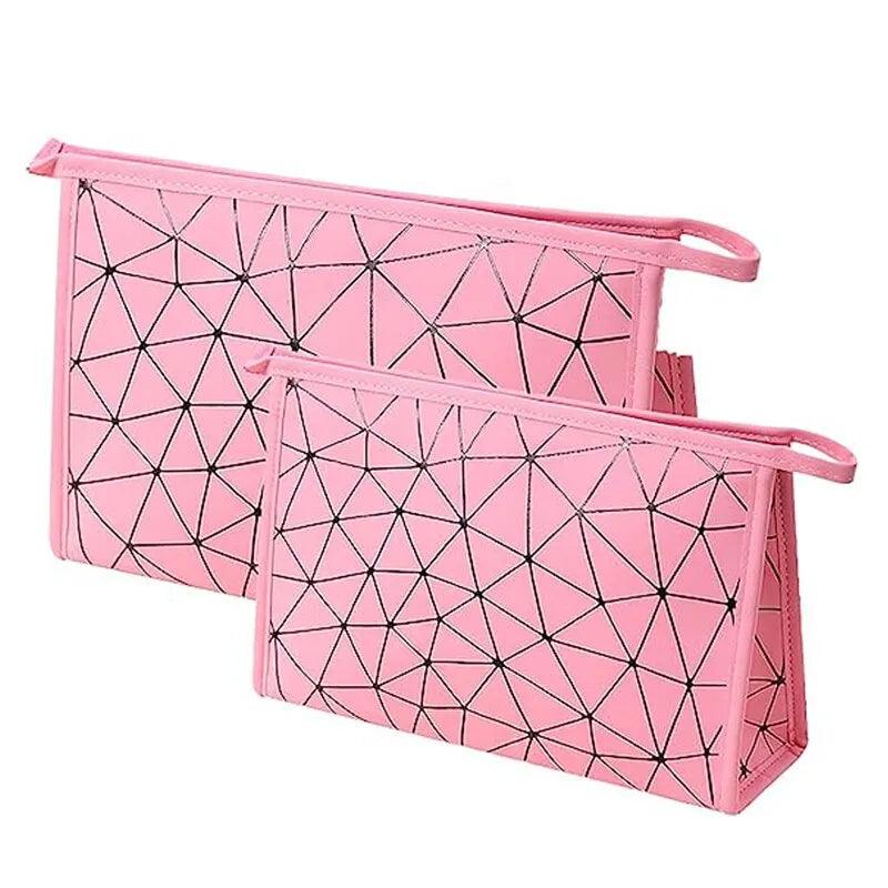 1PC Travel Geometric Makeup Cosmetic Bag PU Cosmetic Storage Bag Organizer Waterproof Portable Travel Toiletry Organizer Bag - Ammpoure Wellbeing