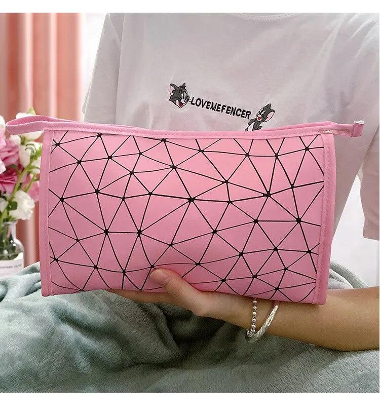 1PC Travel Geometric Makeup Cosmetic Bag PU Cosmetic Storage Bag Organizer Waterproof Portable Travel Toiletry Organizer Bag - Ammpoure Wellbeing