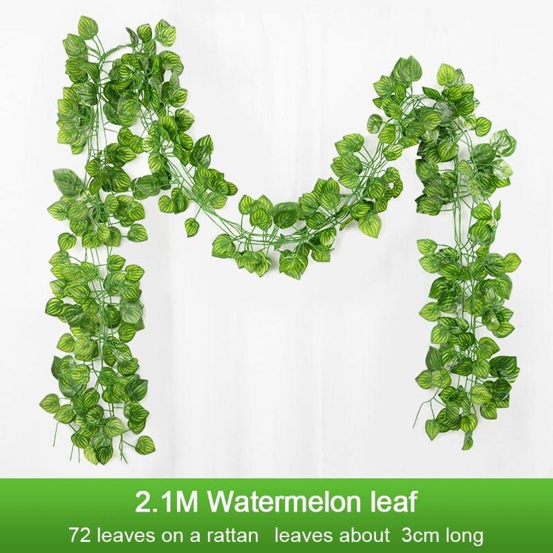 2.1M Artificial Plant Green Ivy Leaf Garland Silk Wall Hanging Vine Home Garden Decoration Wedding Party DIY Fake Wreath Leaves - Ammpoure Wellbeing