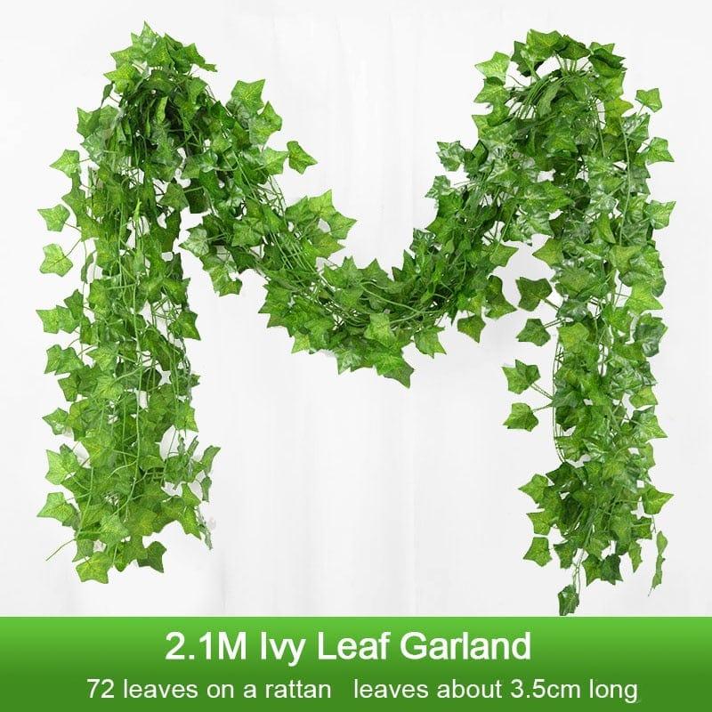 2.1M Artificial Plant Green Ivy Leaf Garland Silk Wall Hanging Vine Home Garden Decoration Wedding Party DIY Fake Wreath Leaves - Ammpoure Wellbeing