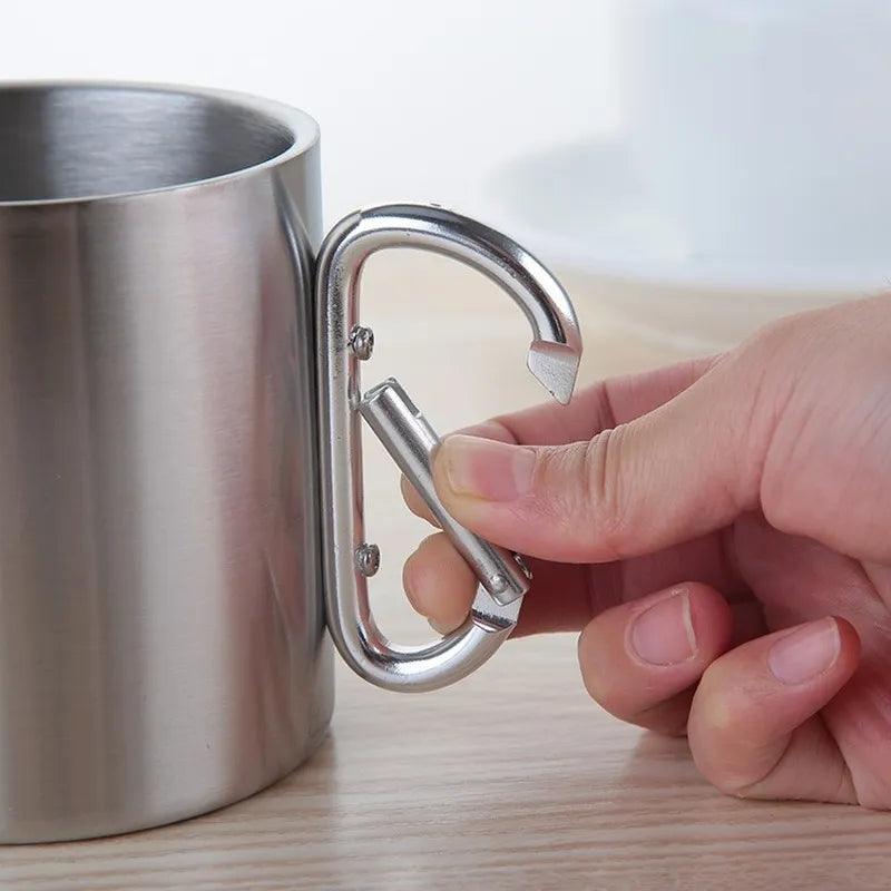 220/300/450ml Camping Travel Stainless Steel Cup Carabiner Hook Handle Picnic Water Mug Outdoor Travel Hike Cup - Ammpoure Wellbeing