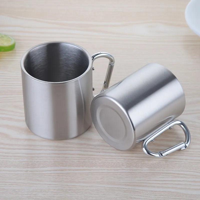 220/300/450ml Camping Travel Stainless Steel Cup Carabiner Hook Handle Picnic Water Mug Outdoor Travel Hike Cup - Ammpoure Wellbeing