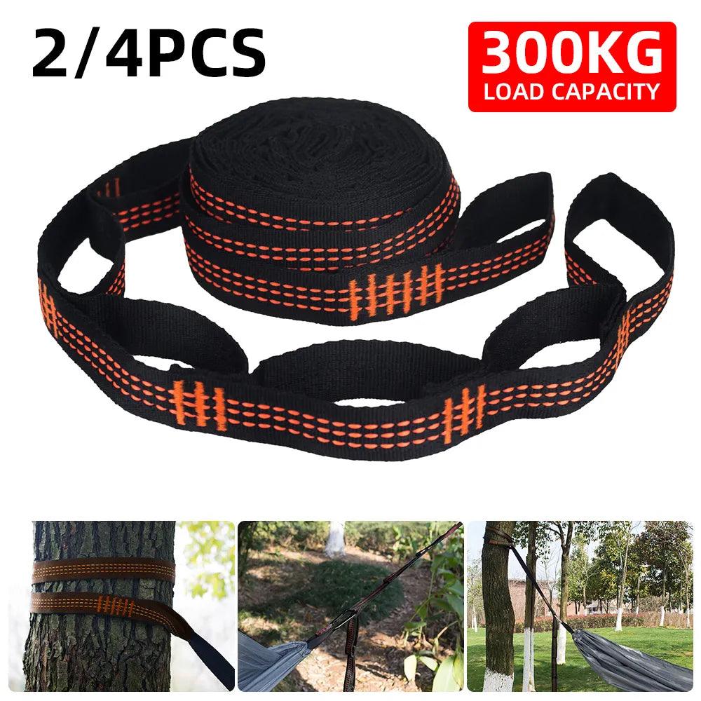 2/4Pcs Hammock Straps Special Reinforced Polyester Straps 5 Ring High Load - Bearing Barbed Black Outdoor Camping Hammock Straps - Ammpoure Wellbeing