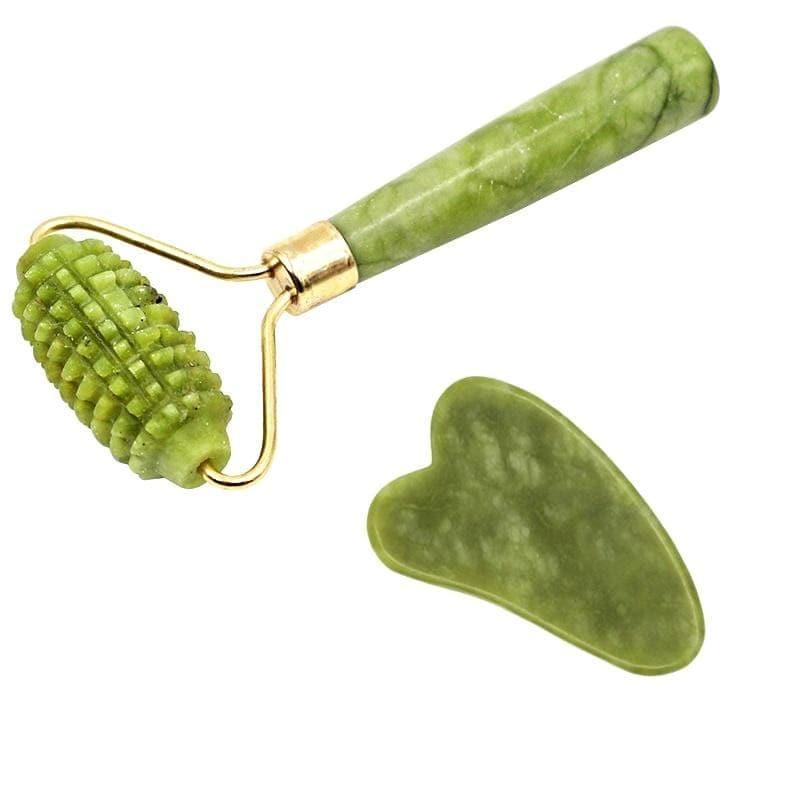 2pcs Jade Roller for Facial Massage with Gua Sha Scraping Tool.Jade Stone Massager Kit. Skin Care and Relaxation - Ammpoure Wellbeing