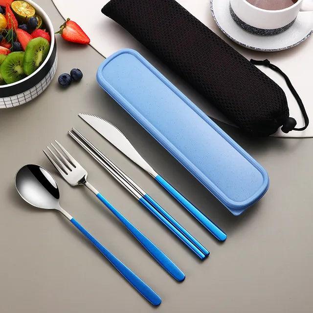 304 Tableware Set Portable Cutlery Set Dinnerware Set High Quality Stainless Steel Knife Fork Spoon Travel Flatware With Box - Ammpoure Wellbeing