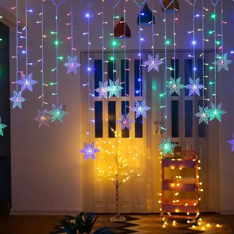 3.2M Christmas Snowflakes LED String Lights Flashing Fairy Curtain Lights Waterproof For Holiday Party Wedding Xmas Decoration - Ammpoure Wellbeing