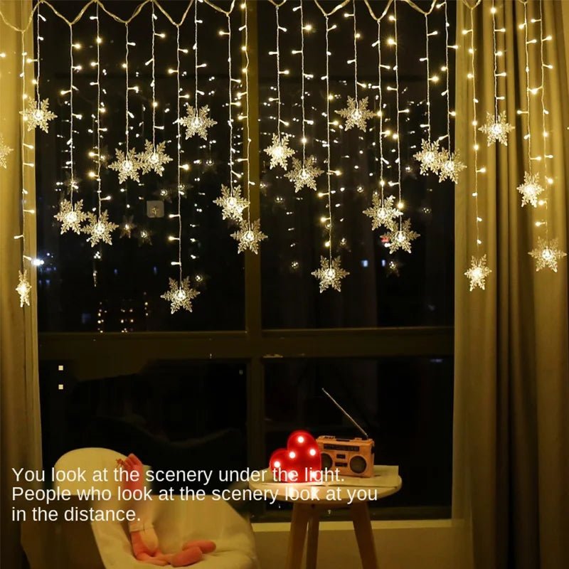 3.2M Christmas Snowflakes LED String Lights Flashing Fairy Curtain Lights Waterproof For Holiday Party Wedding Xmas Decoration - Ammpoure Wellbeing