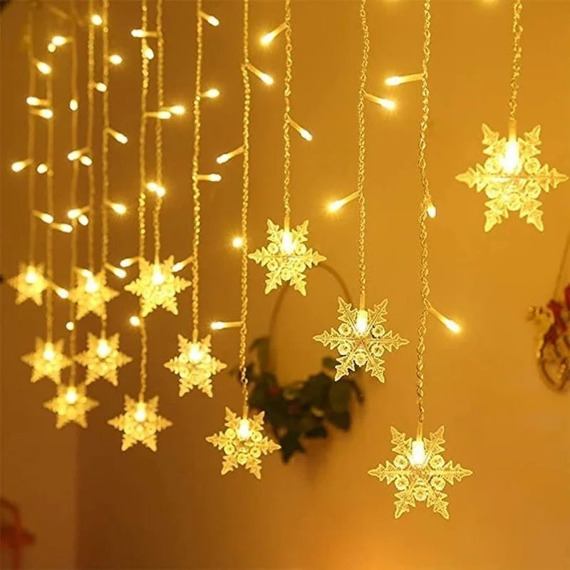 3.2M Christmas Snowflakes LED String Lights Flashing Fairy Curtain Lights Waterproof For Holiday Party Wedding Xmas Decoration - Ammpoure Wellbeing