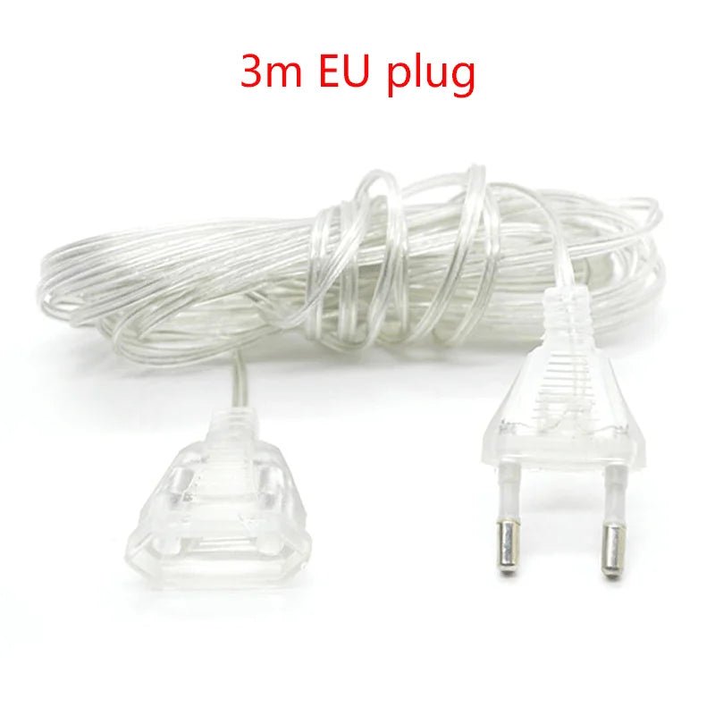 3M 5M Power Extension Cord For EU / US Plug LED Holiday Light String Extension Standard Switch Cable Christmas Curtain Light - Ammpoure Wellbeing