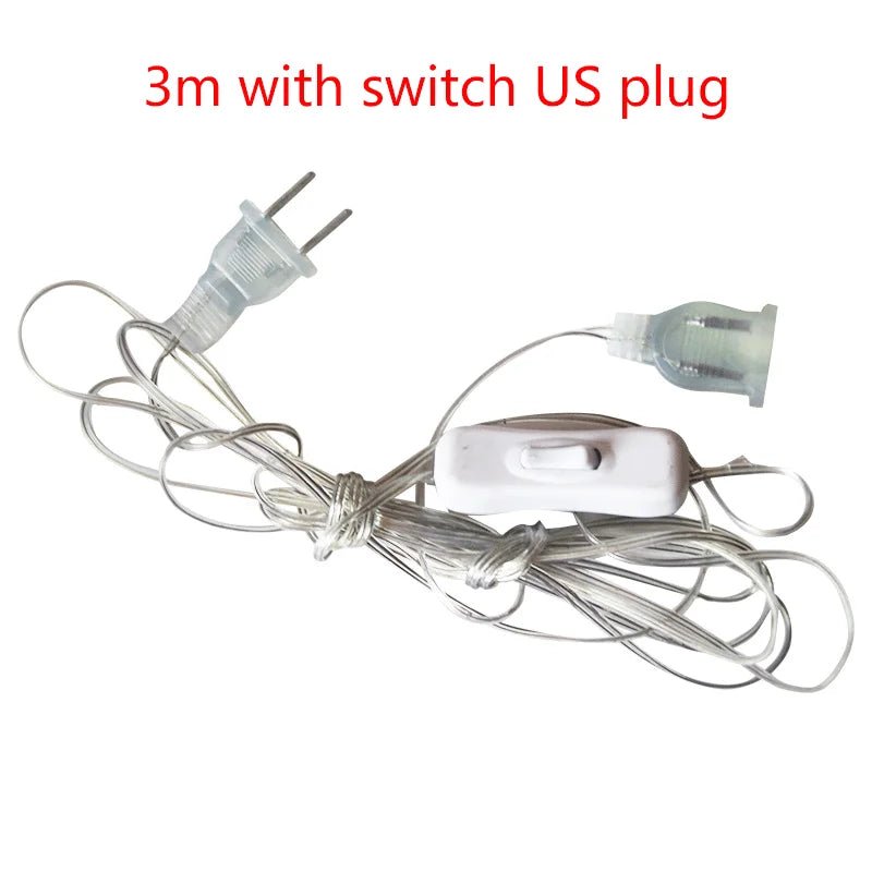 3M 5M Power Extension Cord For EU / US Plug LED Holiday Light String Extension Standard Switch Cable Christmas Curtain Light - Ammpoure Wellbeing