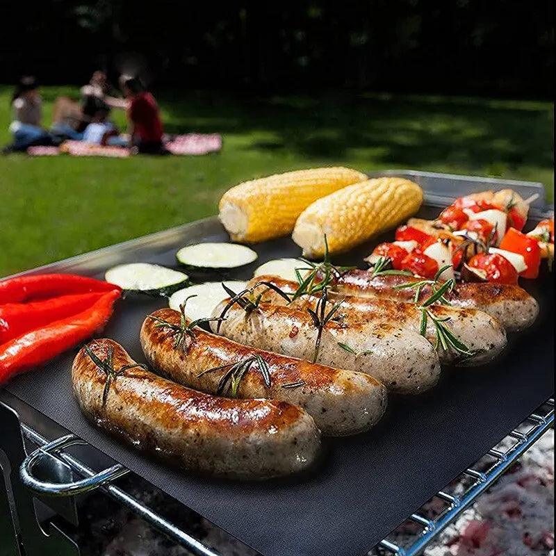 3Pcs 40 X 30cm Black BBQ Grill Mat Barbecue Outdoor Baking Non Stick Pad Reusable Cooking Plate for Party Mat Tools Accessories - Ammpoure Wellbeing
