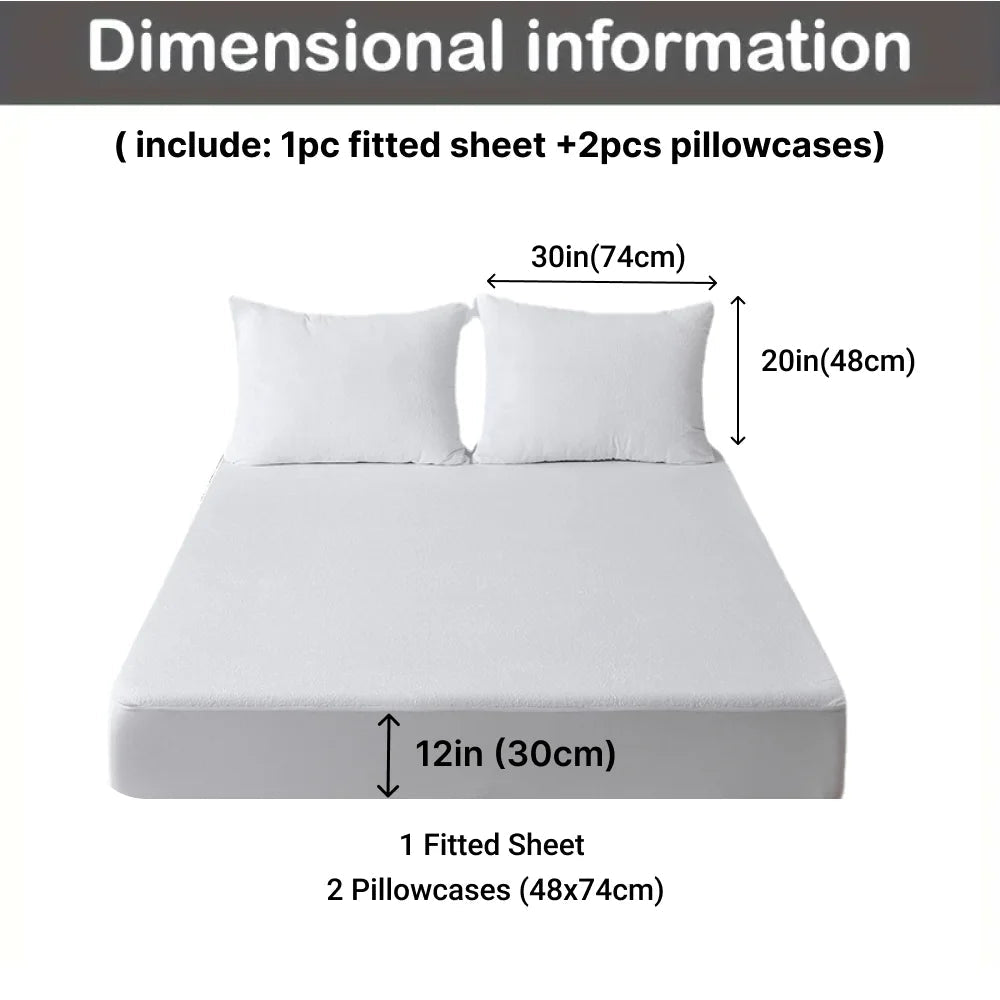 3pcs Cotton Fitted Bed Sheet Set (1 Fitted Sheet + 2 Pillowcases) Breathable Soft Mattress Cover with Pillow Cover Bedding Set - Ammpoure Wellbeing