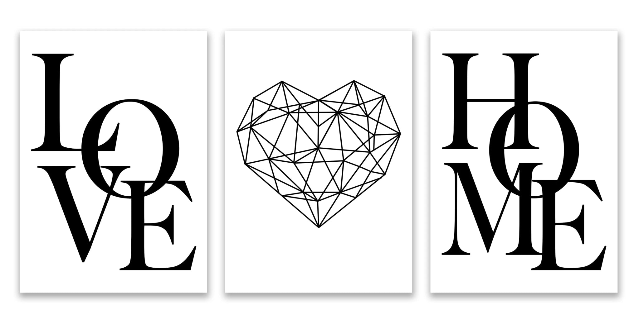 3pcs Love Home Diamond Heart Letter Canvas Prints Nordic Modern Living Room Wall Art Black White Decorative Paintings Home Decor - Ammpoure Wellbeing