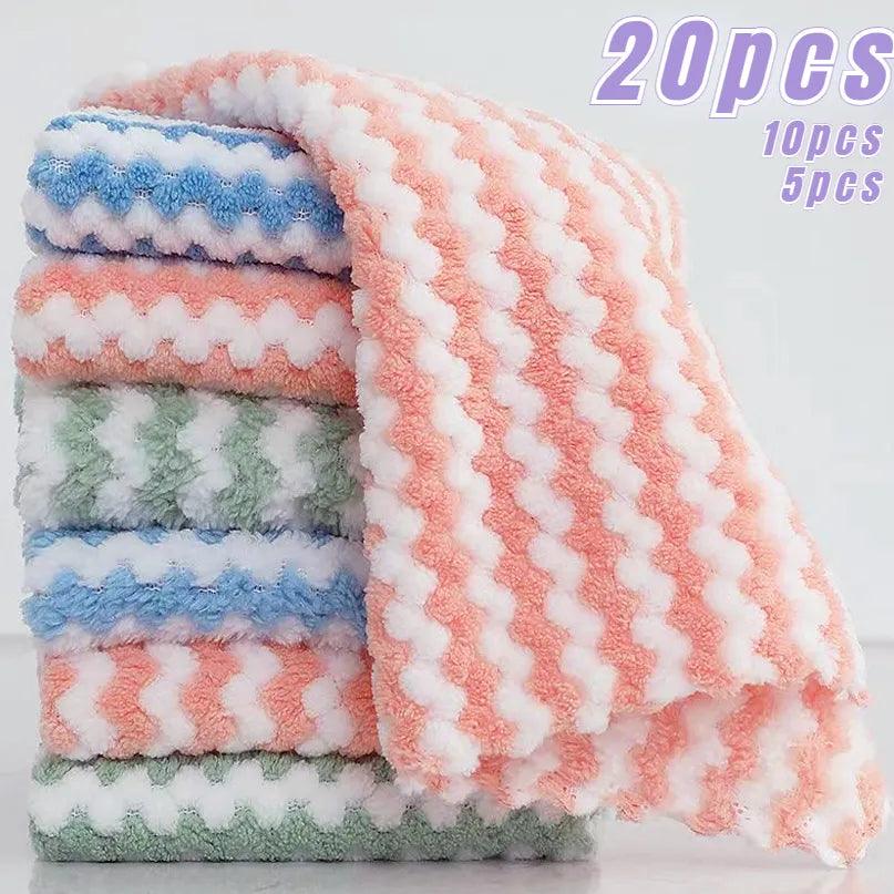 5 - 20PCS Coral Fleece Dishcloths Thickened Kitchen Cleaning Towel Absorbent Non - stick Oil Microfiber Rag Pan Pot Dish Wipe Cloth - Ammpoure Wellbeing