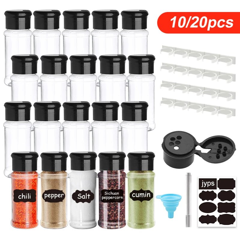 5/10/15/20PC Jars for spices Salt and Pepper Shaker Seasoning Jar spice organizer Plastic Barbecue Condiment Kitchen Gadget Tool - Ammpoure Wellbeing