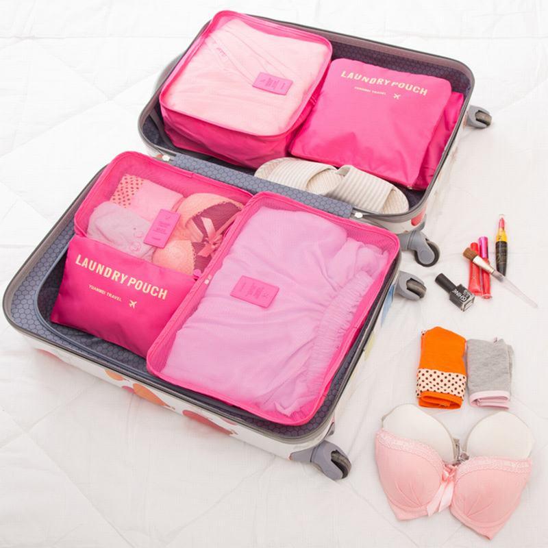 6 PCS Travel Storage Bag Set for Clothes Tidy Organizer Wardrobe Suitcase Pouch Travel Organizer Bag Case Shoes Packing Cube Bag - Ammpoure Wellbeing