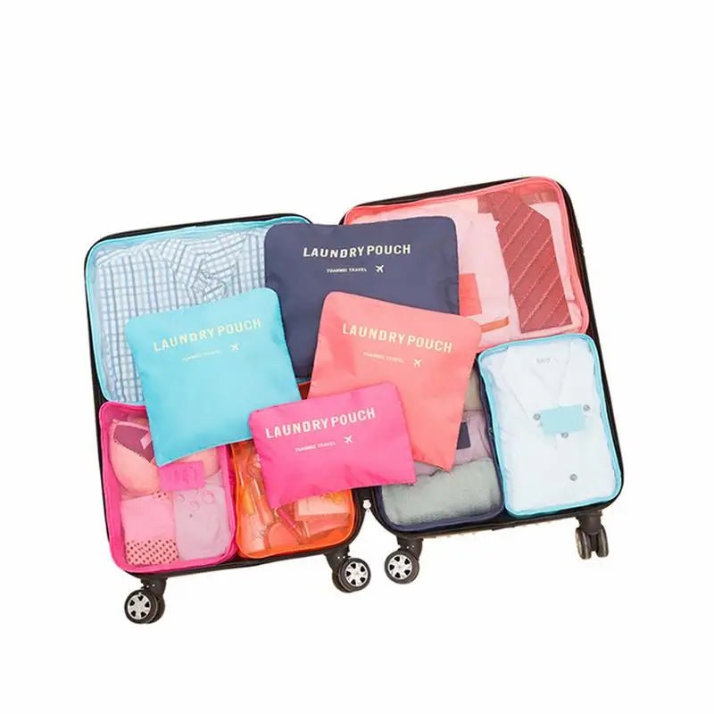 6 Pcs/Set Pink/Blue/Grey Travel Storage Bag Large Capacity Waterproof Luggage Clothing Underwear Storage Bag Bag With Zipper - Ammpoure Wellbeing