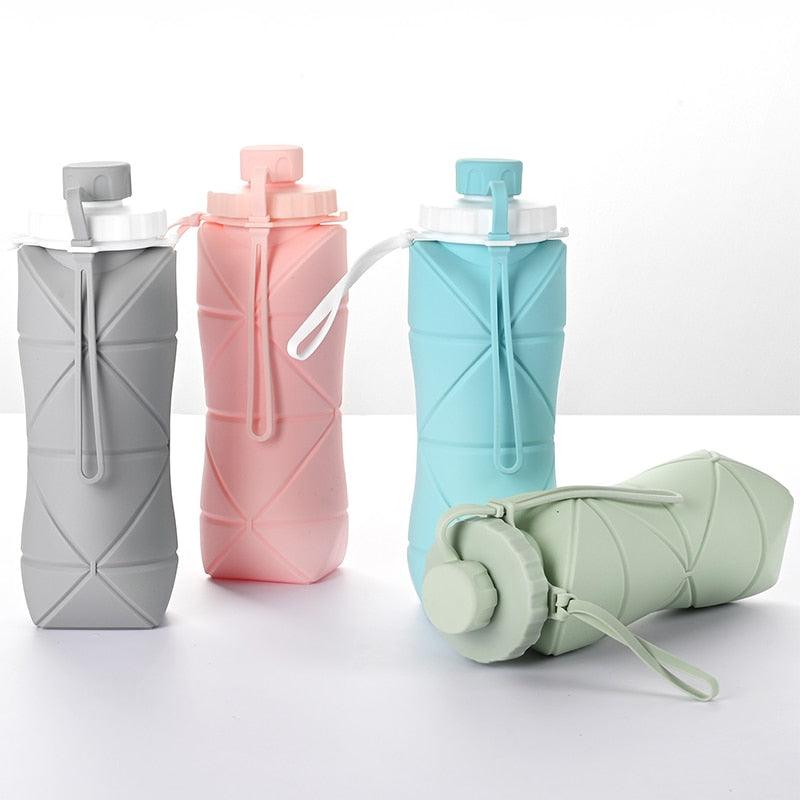 600ml Folding Silicone Water Bottle Sports Water Bottle Outdoor Travel Portable Water Cup Running Riding Camping Hiking Kettle - Ammpoure Wellbeing