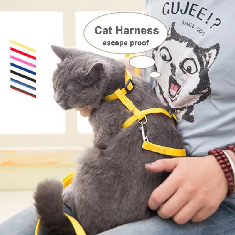 Adjustable Cat Harness Nylon Strap Collar with Leash Escape Proof Kitten Collar for Walking Small Pet Rabbit Lightweight Harness - Ammpoure Wellbeing