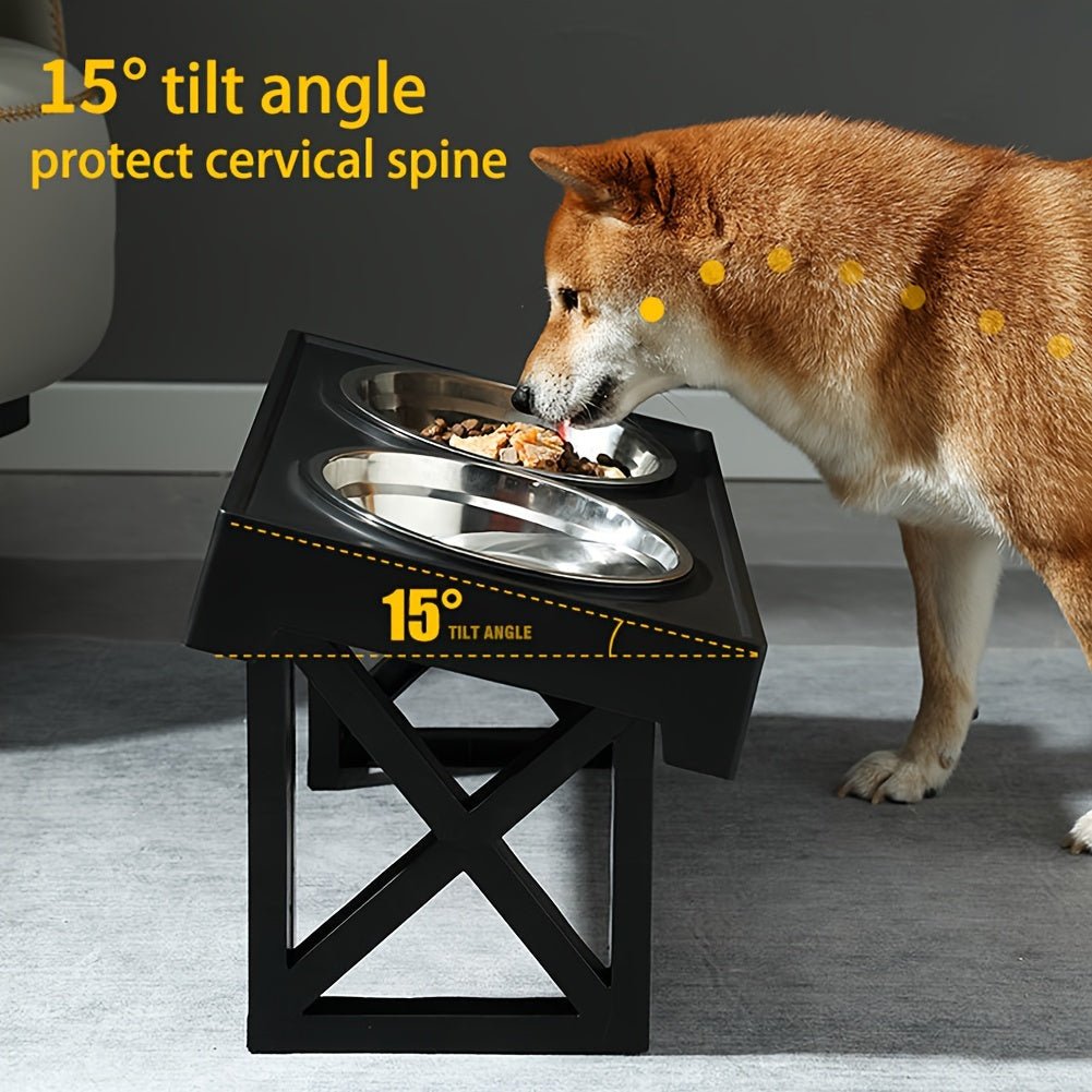 Adjustable Folding Raised Pet Dog Feeding Stand W/ Stainless Steel Bowl - Ammpoure Wellbeing