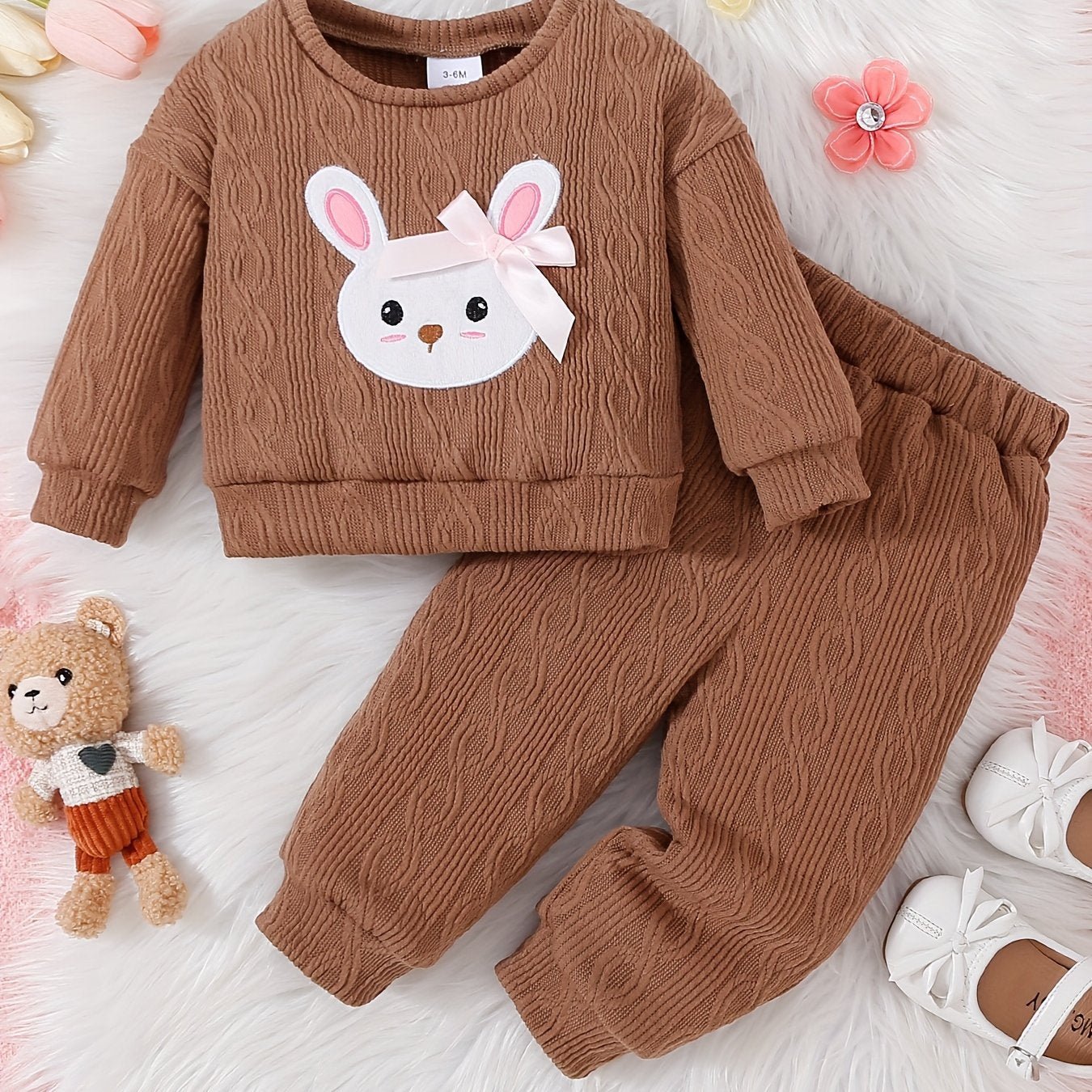 Adorable Toddler Baby Girls Bunny Print Sweatshirt Top & Coordinated Trousers Set - Comfy Casual Outfit for Playful Daily Wear - Ammpoure Wellbeing