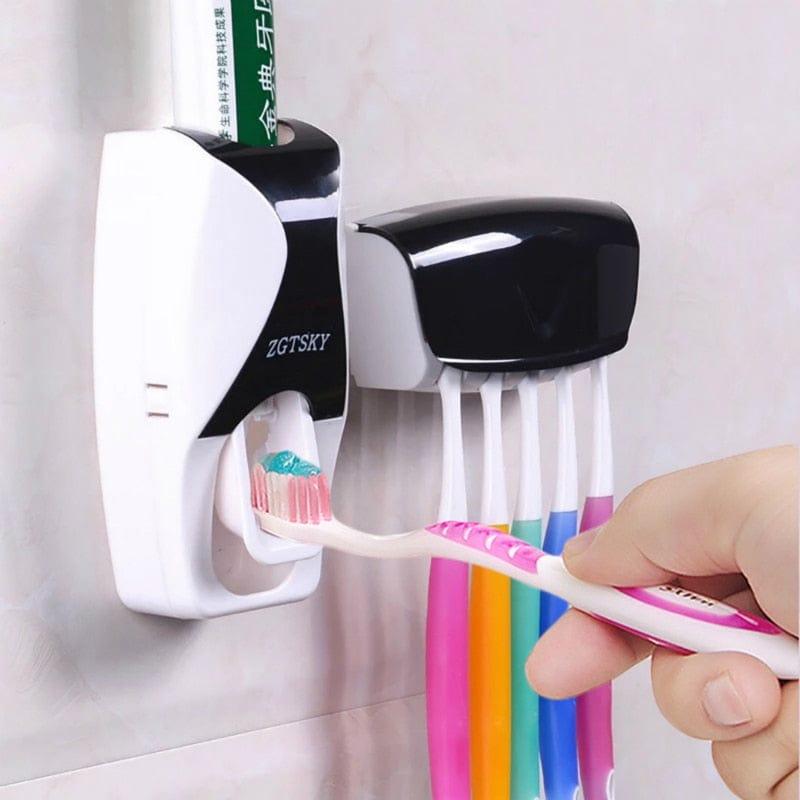 Automatic Toothpaste Dispenser Wall Mount Dust - proof Toothbrush Holder Wall Mount Storage Rack Bathroom Accessories Set Squeezer - Ammpoure Wellbeing