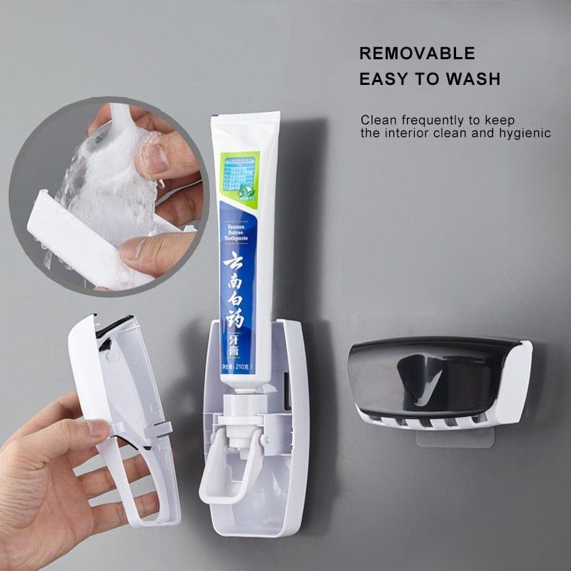 Automatic Toothpaste Dispenser Wall Mount Dust - proof Toothbrush Holder Wall Mount Storage Rack Bathroom Accessories Set Squeezer - Ammpoure Wellbeing
