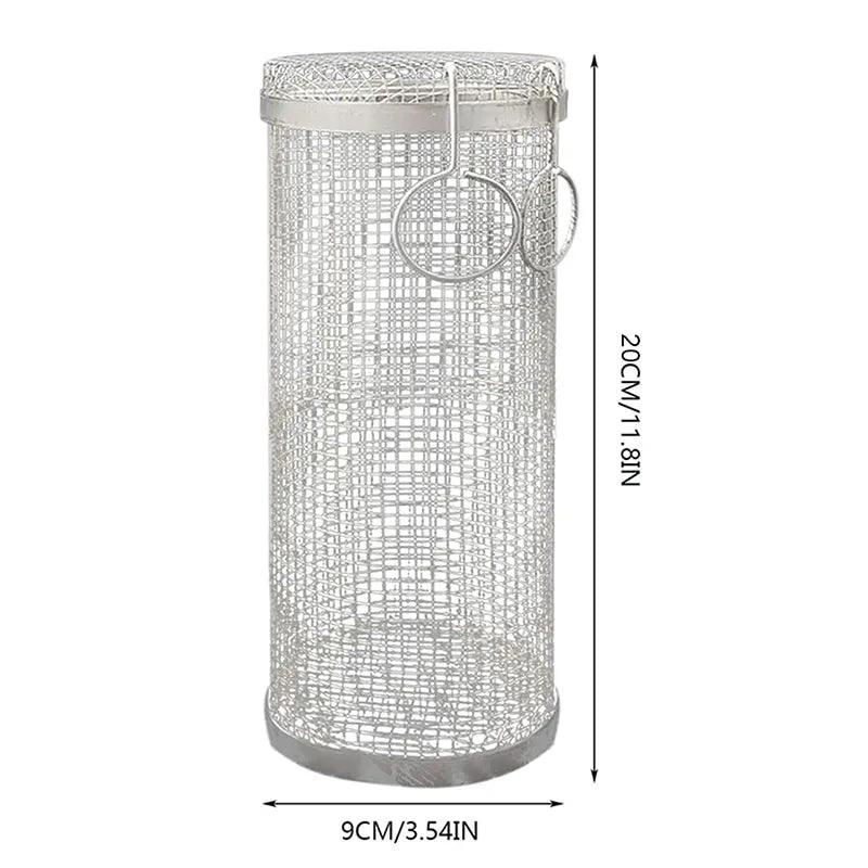 Basket Stainless Steel Rolling Grilling Basket Wire Mesh Cylinder Grill Basket Portable Round Outdoor Camping Barbecue Rack - Ammpoure Wellbeing