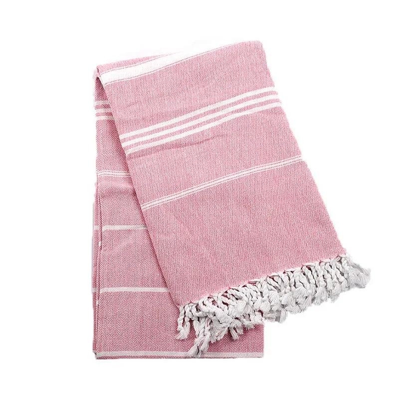 Beach Pool Blanket Absorbent Easy Care Striped Cotton Turkish Sports Bath Towel with Tassels Travel Gym Camping - Ammpoure Wellbeing