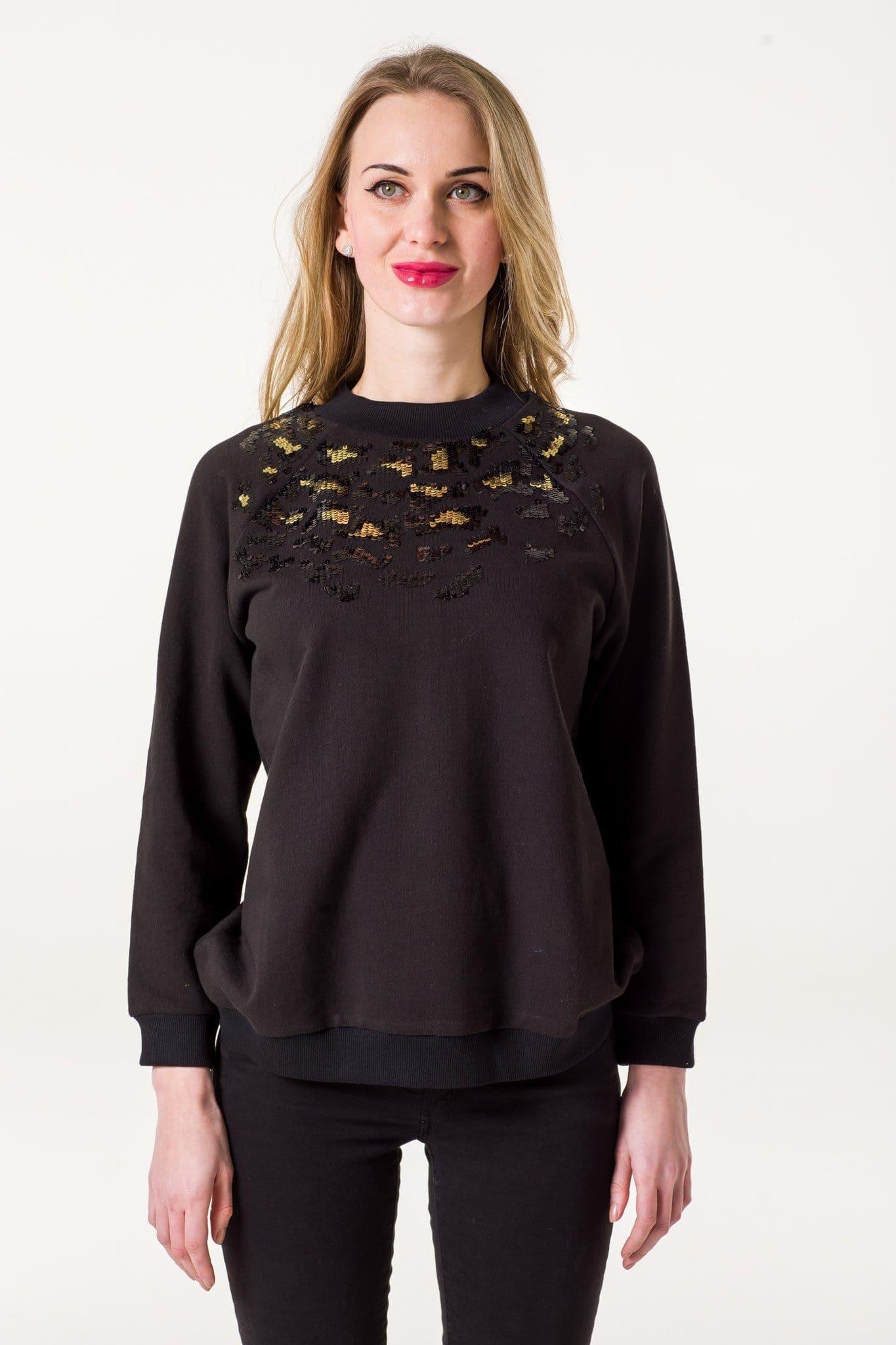 Black Leopard Beaded Sweatshirt - Ammpoure Wellbeing