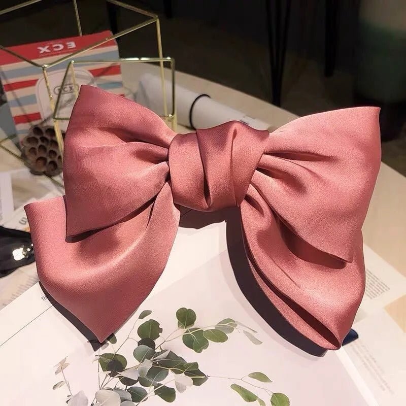 Bow Ribbon Hair Clip for Women Bowknot Barrettes Girls Solid Stain Spring Ponytail Clip Headband Hair Accessories Headwear Gift - Ammpoure Wellbeing