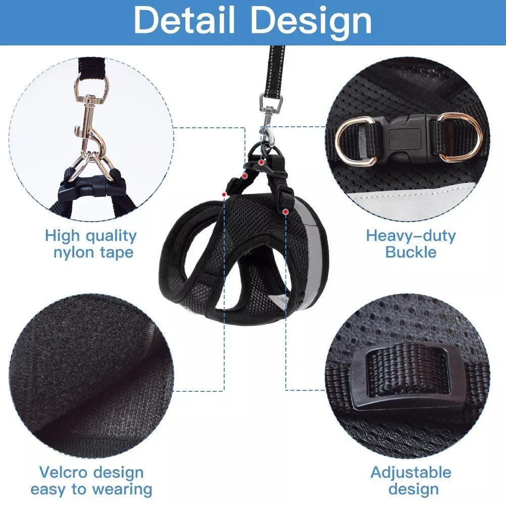 Breathable Cat Harness And Leash Escape Proof Pet Clothes Kitten Puppy Dogs Vest Adjustable Easy Control Reflective Cat Harness - Ammpoure Wellbeing