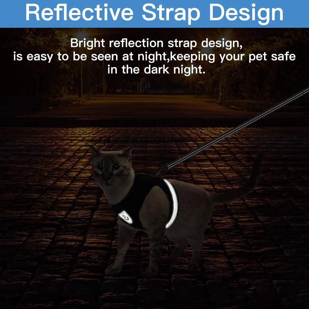 Breathable Cat Harness And Leash Escape Proof Pet Clothes Kitten Puppy Dogs Vest Adjustable Easy Control Reflective Cat Harness - Ammpoure Wellbeing