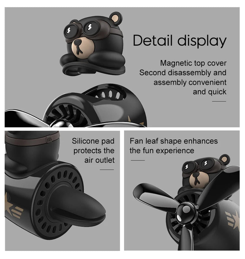 Car Air Freshener Bear Pilot Auto Accessories Interior Perfume Diffuser Rotating Propeller Outlet Fragrance Magnetic Design - Ammpoure Wellbeing