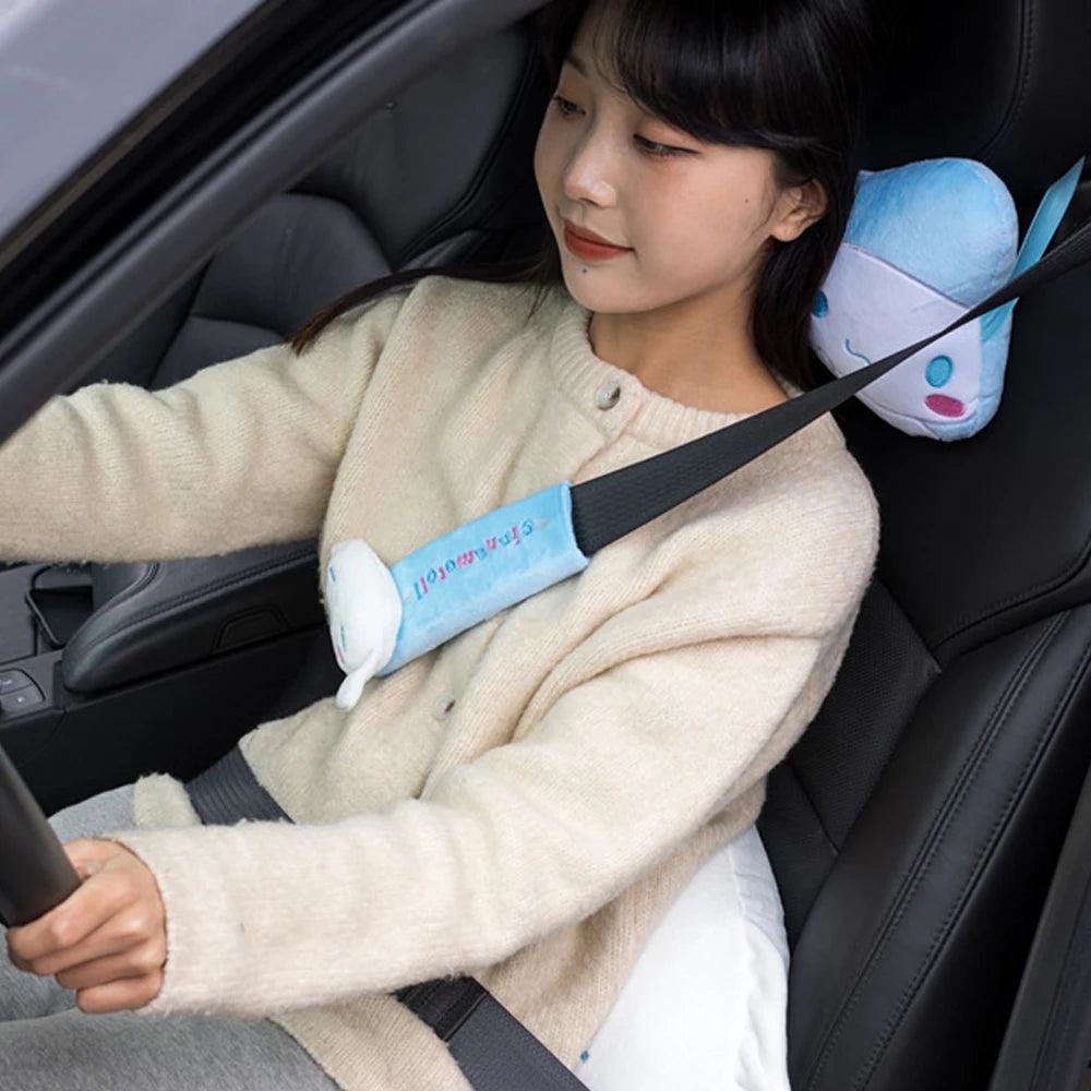 Cartoon Rabbit Car Headrest Lumbar Pillow Cute Travel Universal Neck Pillow Car Interior Accessories Neck Pad Seat Belt Cover - Ammpoure Wellbeing