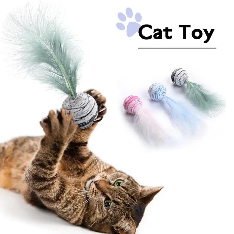 Cat toy Ball Feather Funny Cat Toy Star Ball Plus Feather Foam Ball Throwing Toys Interactive Plush Toys Pet Supplies katten toy - Ammpoure Wellbeing