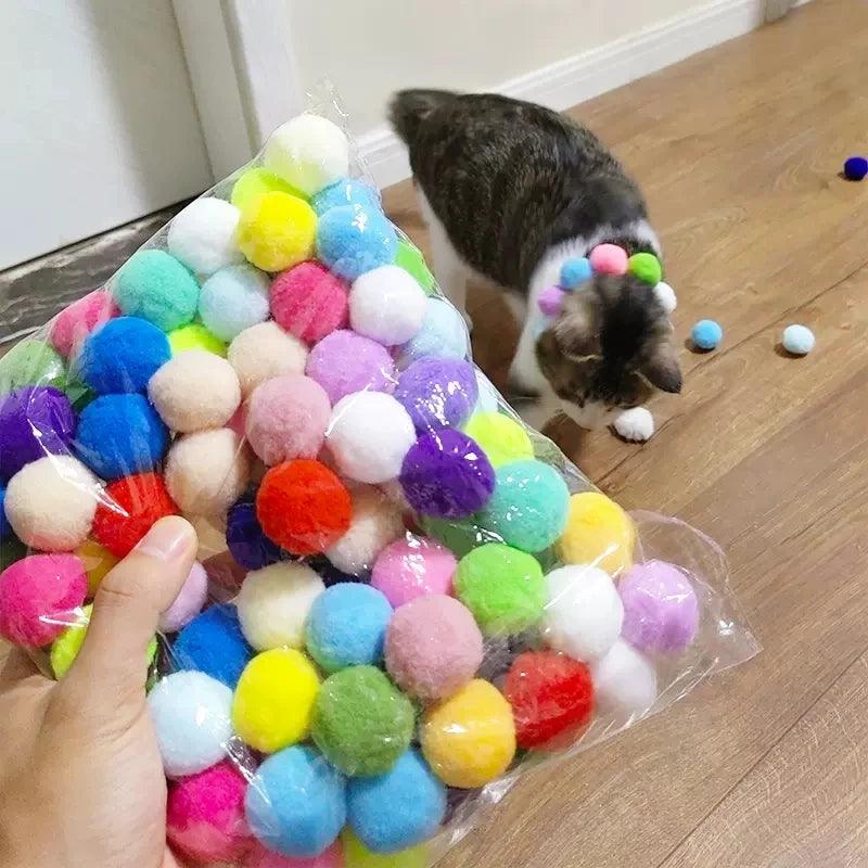 Cat Toys Interactive Launch Training Creative Kittens Mini Pompoms Games Stretch Plush Ball Toys Cat Supplies Pet Accessories - Ammpoure Wellbeing