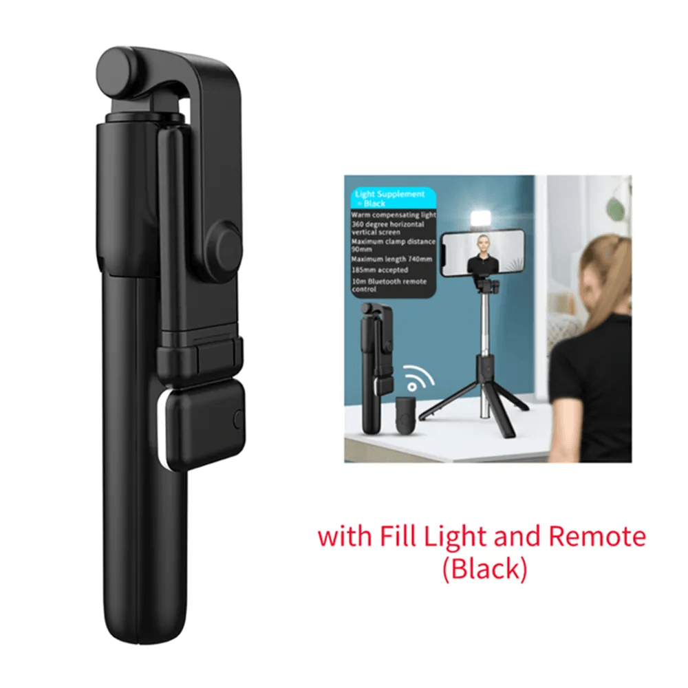 Cell Phone Selfie Stick Tripod Bluetooth Remote Wireless Selfi Stick Phone Holder Stand with Beauty Fill Light for Phone - Ammpoure Wellbeing